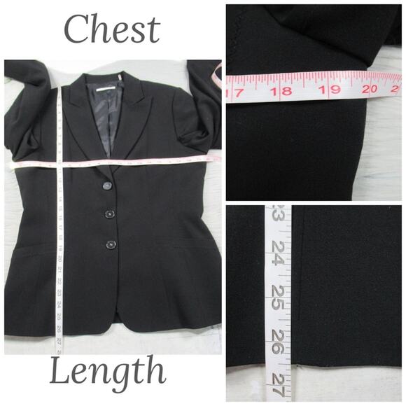 TAHARI Black Three-Button Zigzag Stitch Notch Collar Suit Jacket Blazer Size 14 - Picture 9 of 11